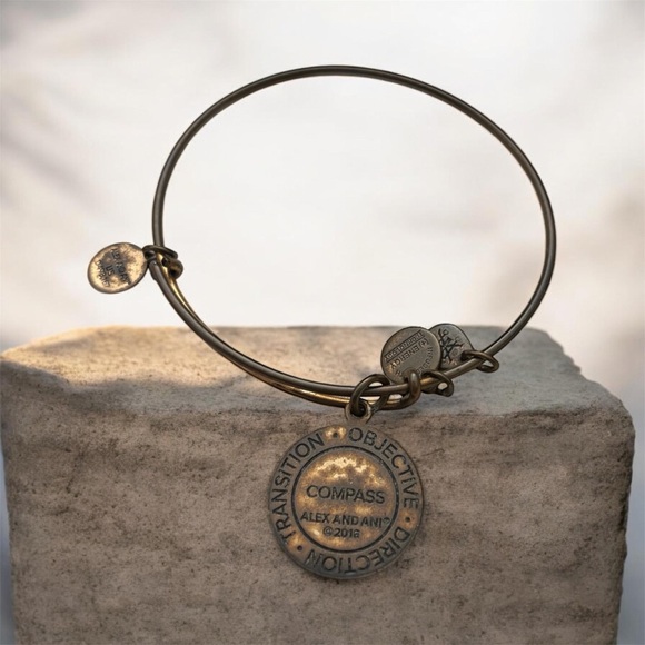 Alex and Ani Antique Brass Compass Medallion Bangle - Picture 2 of 2